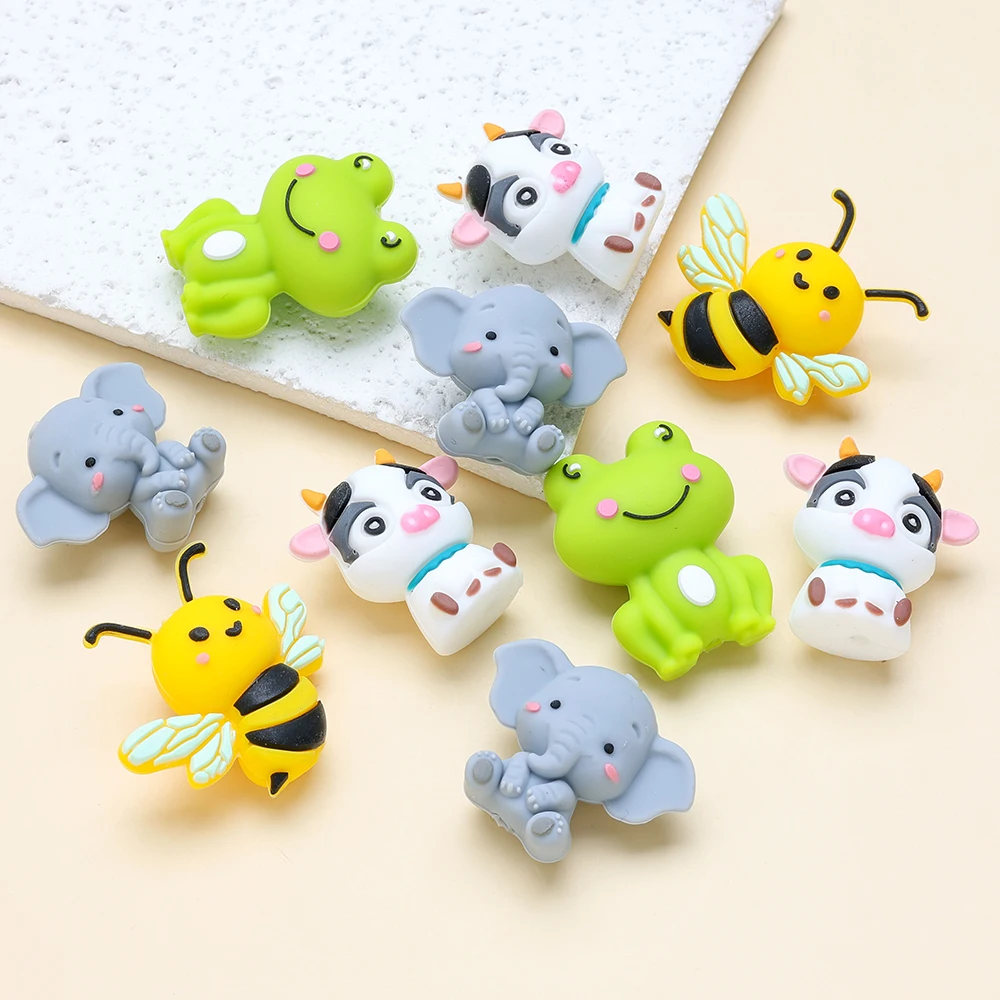 4Pcs 3D Animal Themed Silicone Beads Cow Elephant Frog Bee For DIY Baby Pacifier Chain Accessories Jewelry Making Accessories image 5