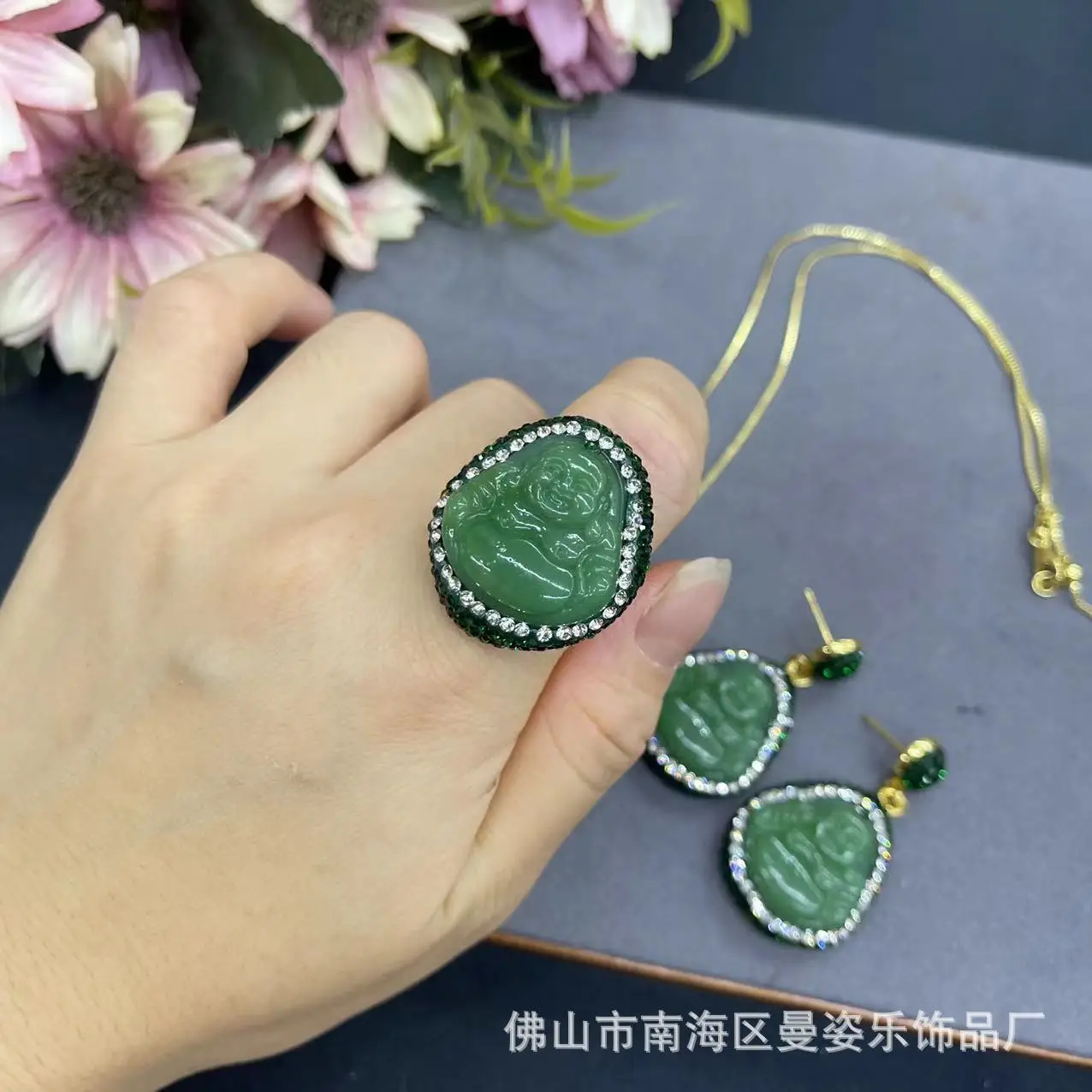DIY accessories New Chinese-style Smiling Buddha clay inlaid with original jewelry three-piece set popular jewelry set live broa