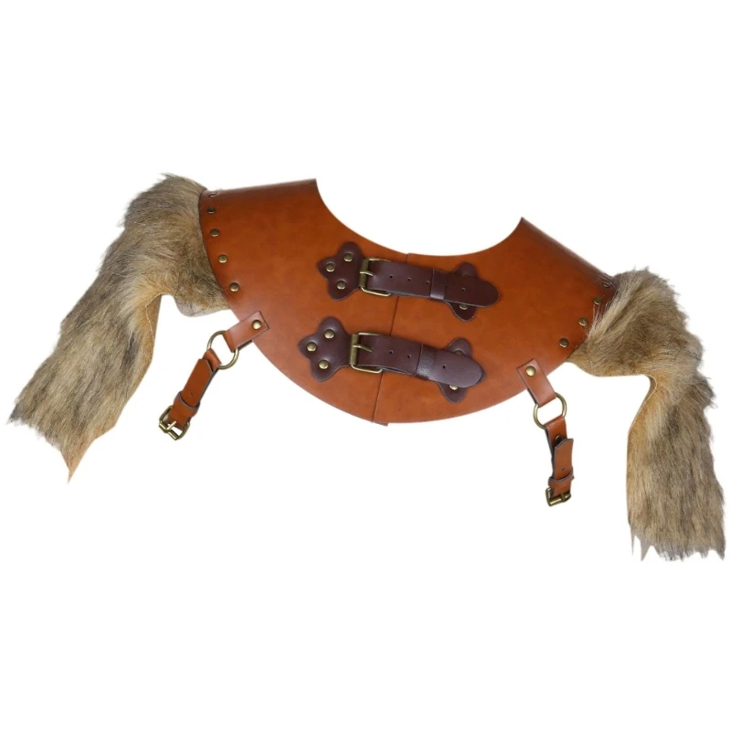 Medieval Shoulder Guard with Leather Collar Shawl for Men, Medieval Leather Collar Shoulder Guard Costume Decoration DXAA