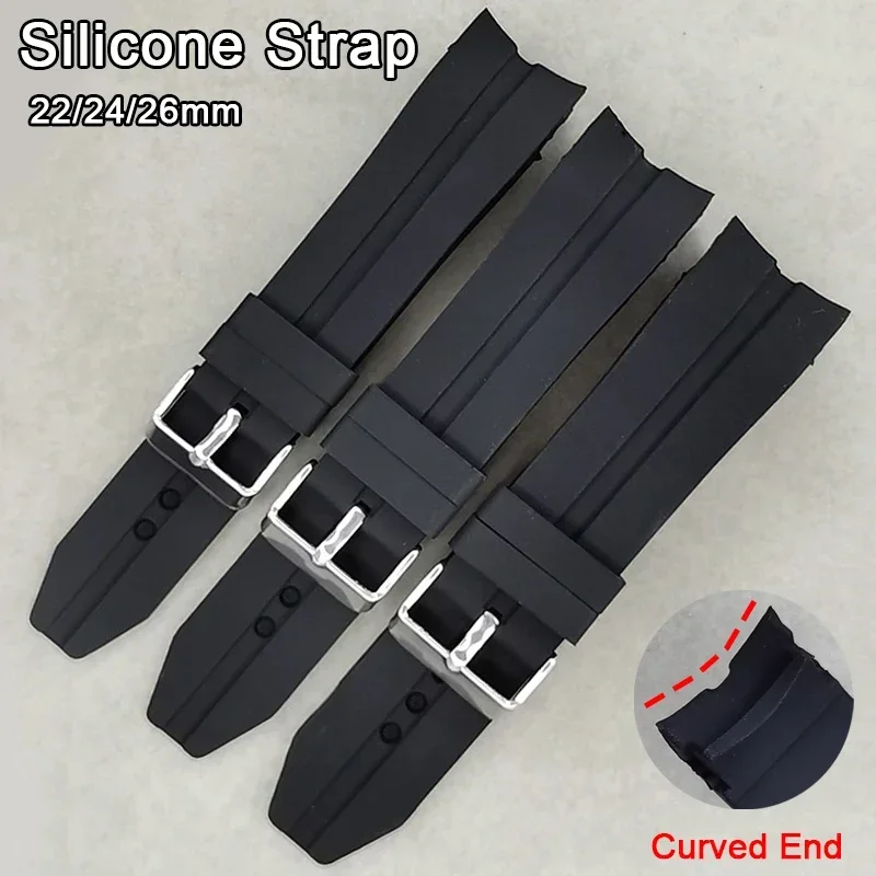 Correa de reloj de silicona de 22mm, 24mm y 26mm, extremo curvado para pulsera de goma Seiko para pulsera Water Ghost, banda Universal impermeable
