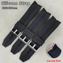 22mm 24mm 26mm Silicone Watch Strap Curved End for Seiko Rubber Bracelet for Water Ghost Wristband Universal Waterproof Band