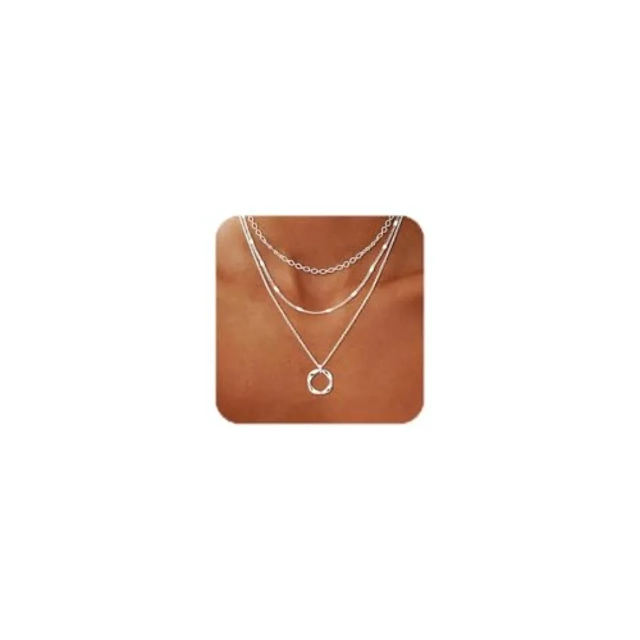 

Silver Plated Layered Choker Necklaces for Women, Stackable Stacked Stacking Layering Dainty Silver Plated Necklace Beach Circl