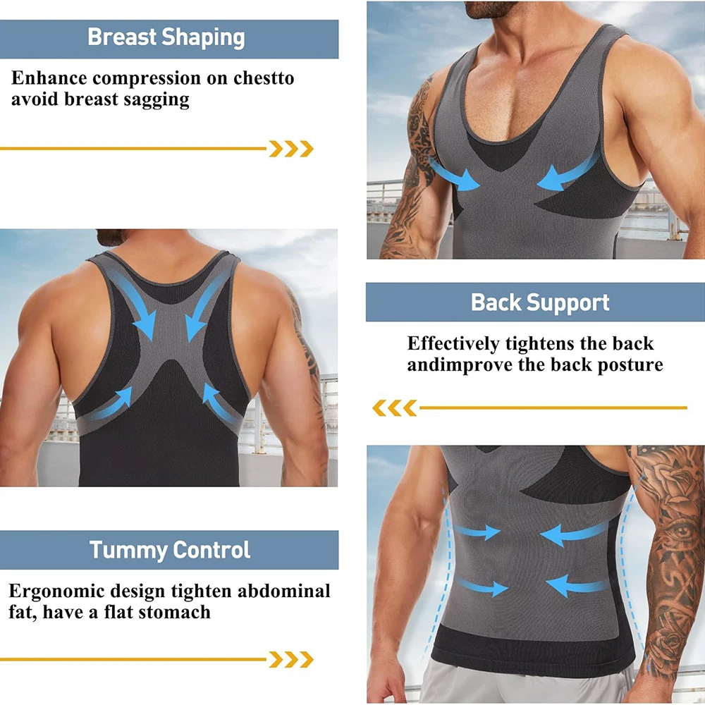 ضغط قميص رجالي التخسيس سترة محدد شكل الجسم عبر اللون الملابس الداخلية تانك القمم للرجال البطن التحكم اللياقة البدنية تجريب الملابس #3