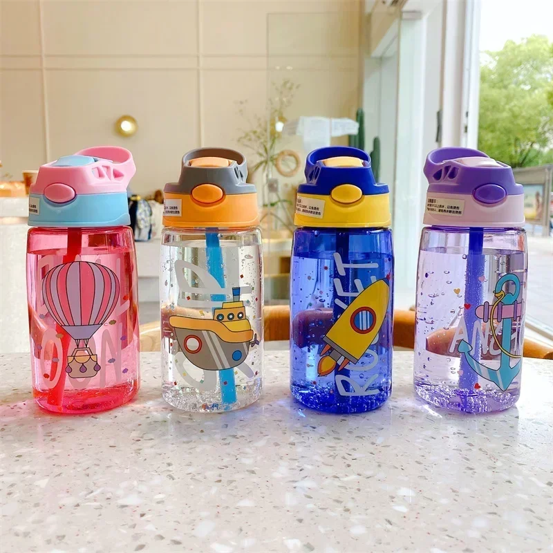 

Kids / Students Cute Plastic Cartoon Drinking Cup Leak Proof Water Bottle Outdoor Portable Straw Baby Feeding