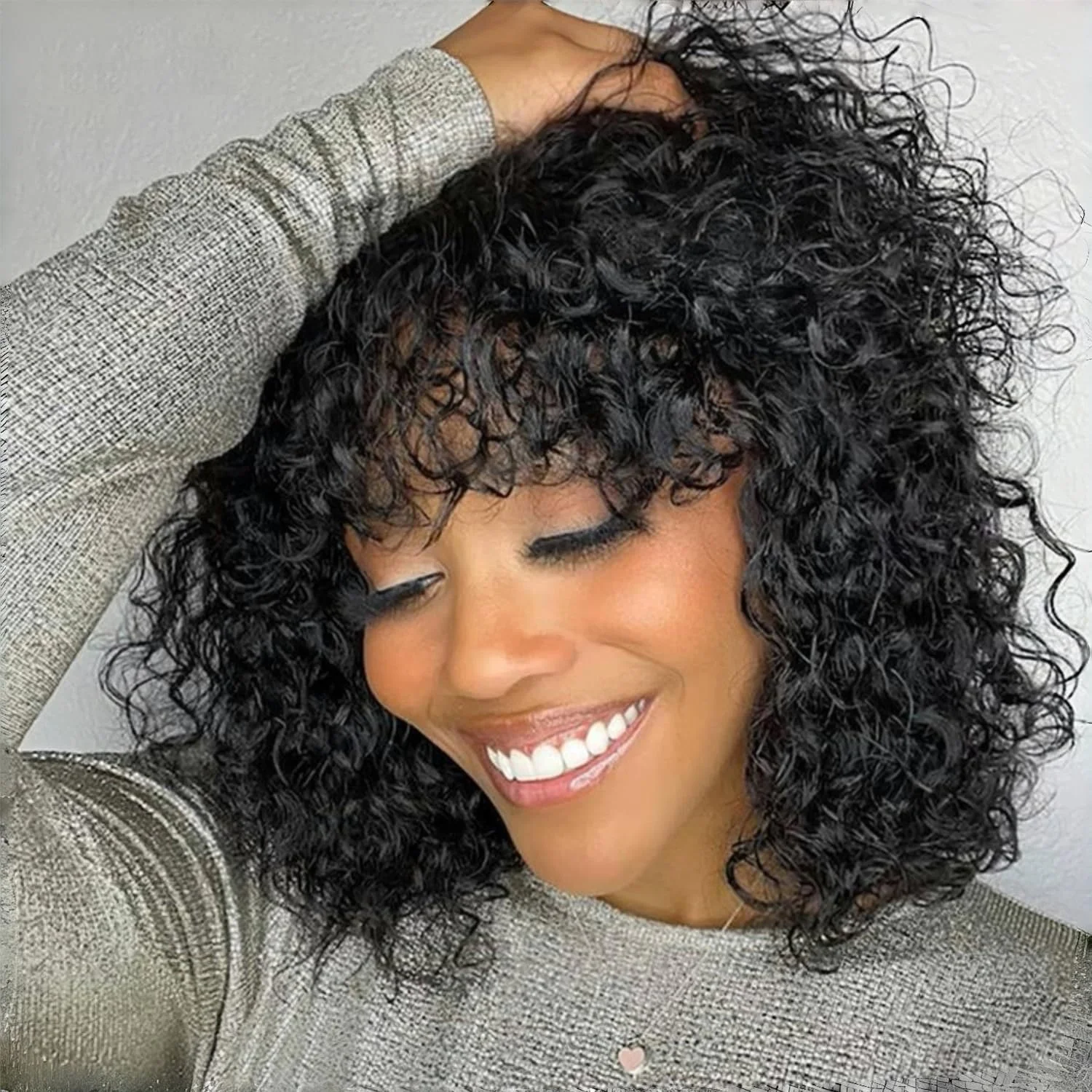 

Geeta Curly Wigs Короткий боб Парик из натуральных волос с челкой 2x4 Парик с кружевной застежкой Wear And Go Curly Bob Бесклеевые парики для чернокожих женщин