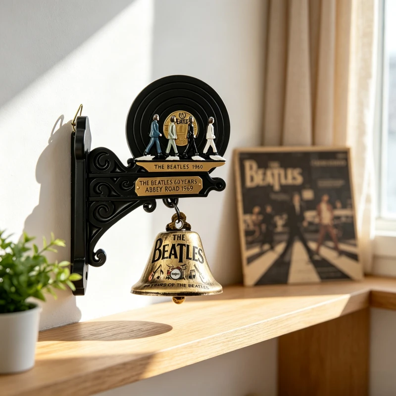 The Beatles 60th Anniversary Resin Doorbell Vintage Vinyl Record Wall Decor with Decorative Bell Pendant