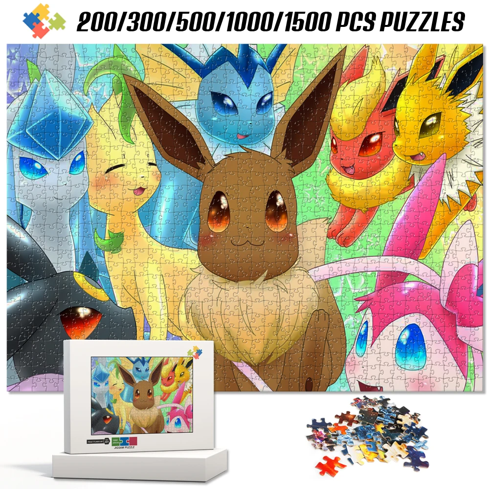 

Pokemon Eevee Center Stage Eeveelutions Wooden Jigsaw Puzzle Educational Brain Teaser Montessori Board Game for Kids Adults Fun