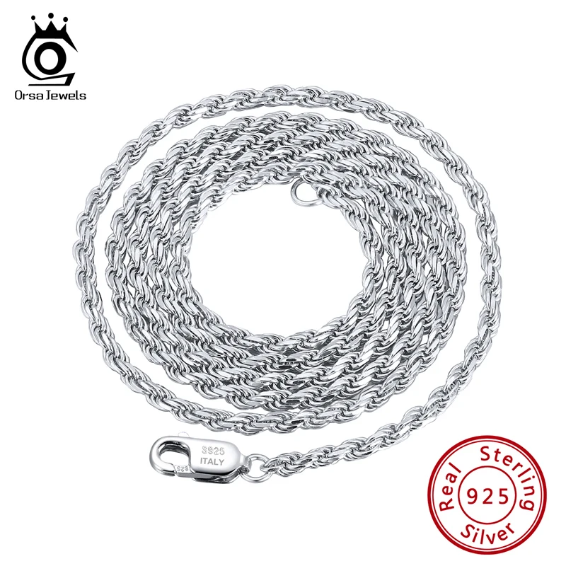 ORSA JEWELS włoski 925 Sterling srebrny diament Cut Rope Chain naszyjnik 18K pozłacane naszyjniki łańcuchy dla kobiet biżuteria SC29