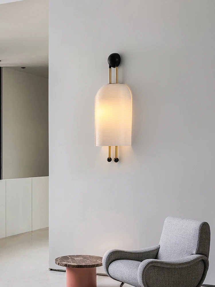 High Translucent White Striped Glass Lampshade Postmodern Pendant Lights Japanese Retro Small Restaurant Ceiling Chandelier