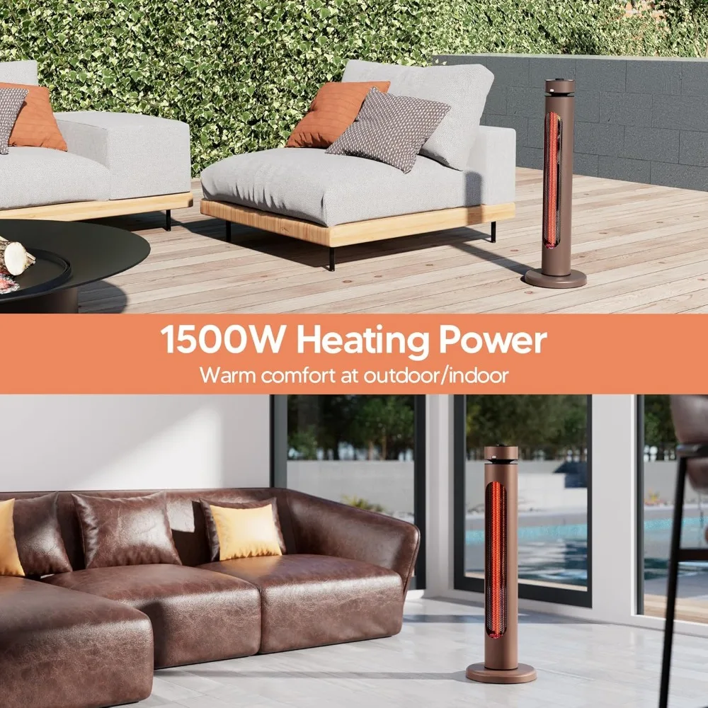 1s Heating Carbon Fiber Tube Patio Waterproof Heater, 8 Heat Levels, 8H Timers, Tip-Over & Overheat Protection, 75°Oscillation