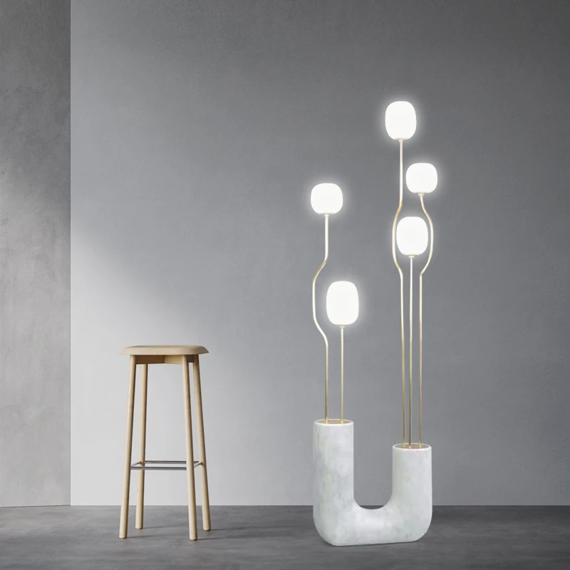 Creative Living Room Bedroom Villa Vertical Bedside Lamp U-Shaped Imitation Marble Decorative Light Luxury Modern Floor Lamp