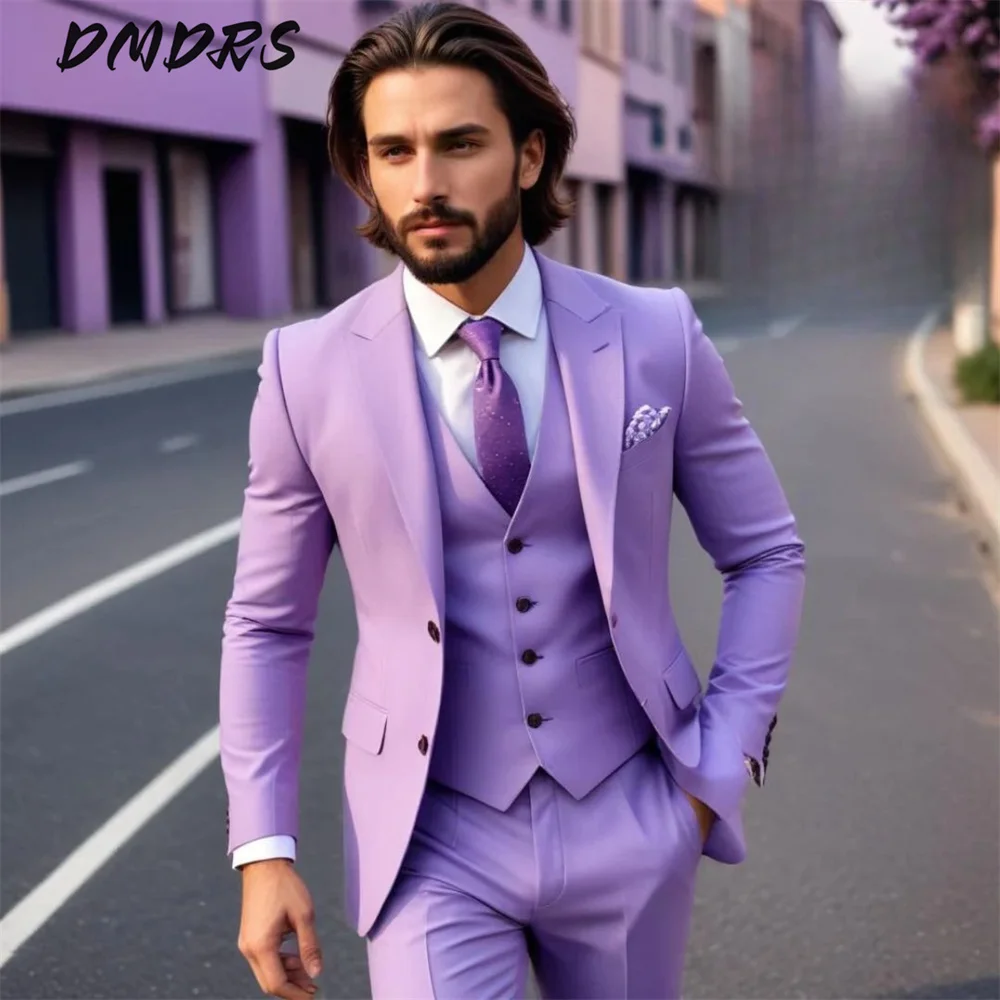 Trendy Men's Suit Set Slim Fit Notched Lapel Men's Suit Jacket Vest Pants 3PCS Premium Business Men Vibrant Solid Color Suit For