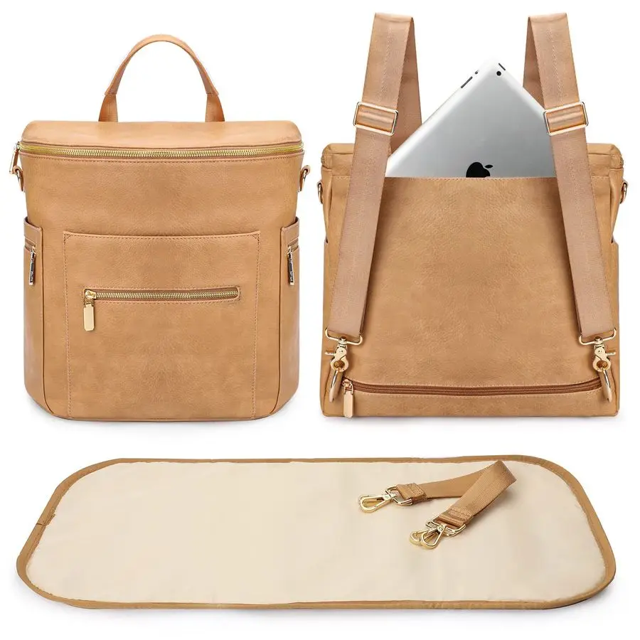 

fong Diaper Bag Backpack Baby Diaper Bag, Large Leather Diaper Bag Backpack with 15 Pockets Diaper Bag Organizer, Changing Pad,