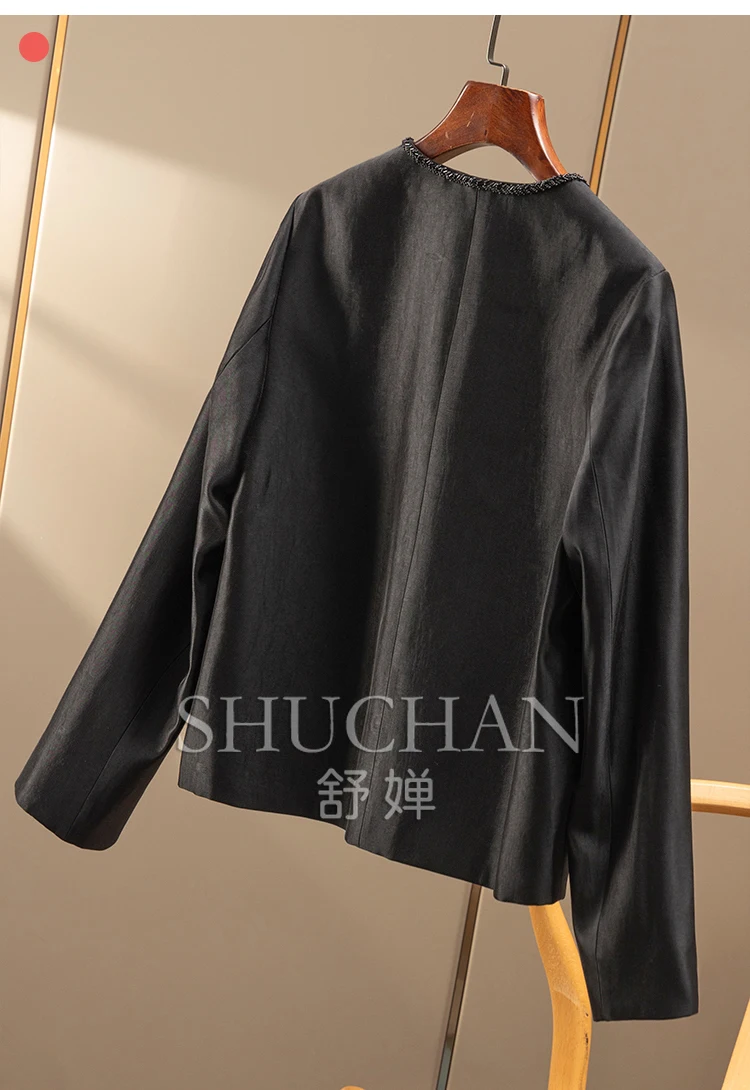 Minimalist and High-quality Beaded Round Neck Jacket for Women Autumn 2025 New Fashion  Casaco Feminino