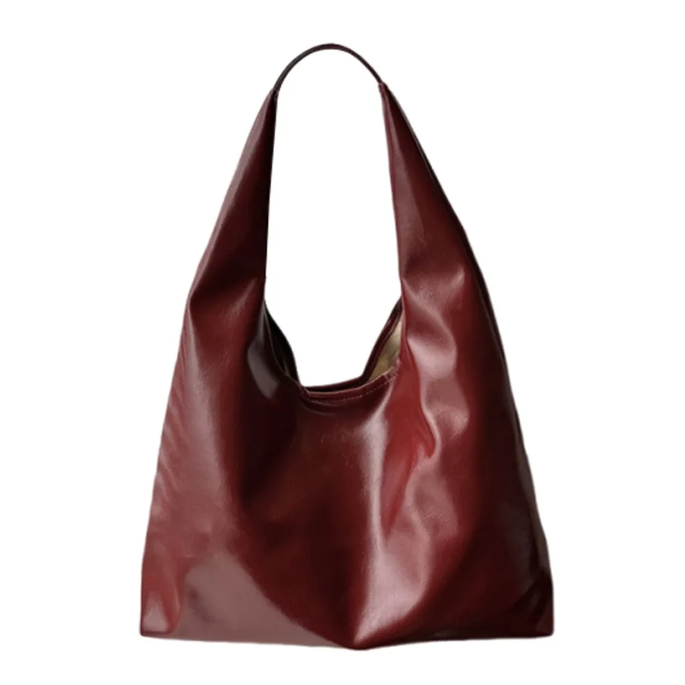 

Big PU Shoulder Bag Oil Wax Leather Burst Pattern Crossbody Bag Solid Color Soft Leather Handbag Lady Use