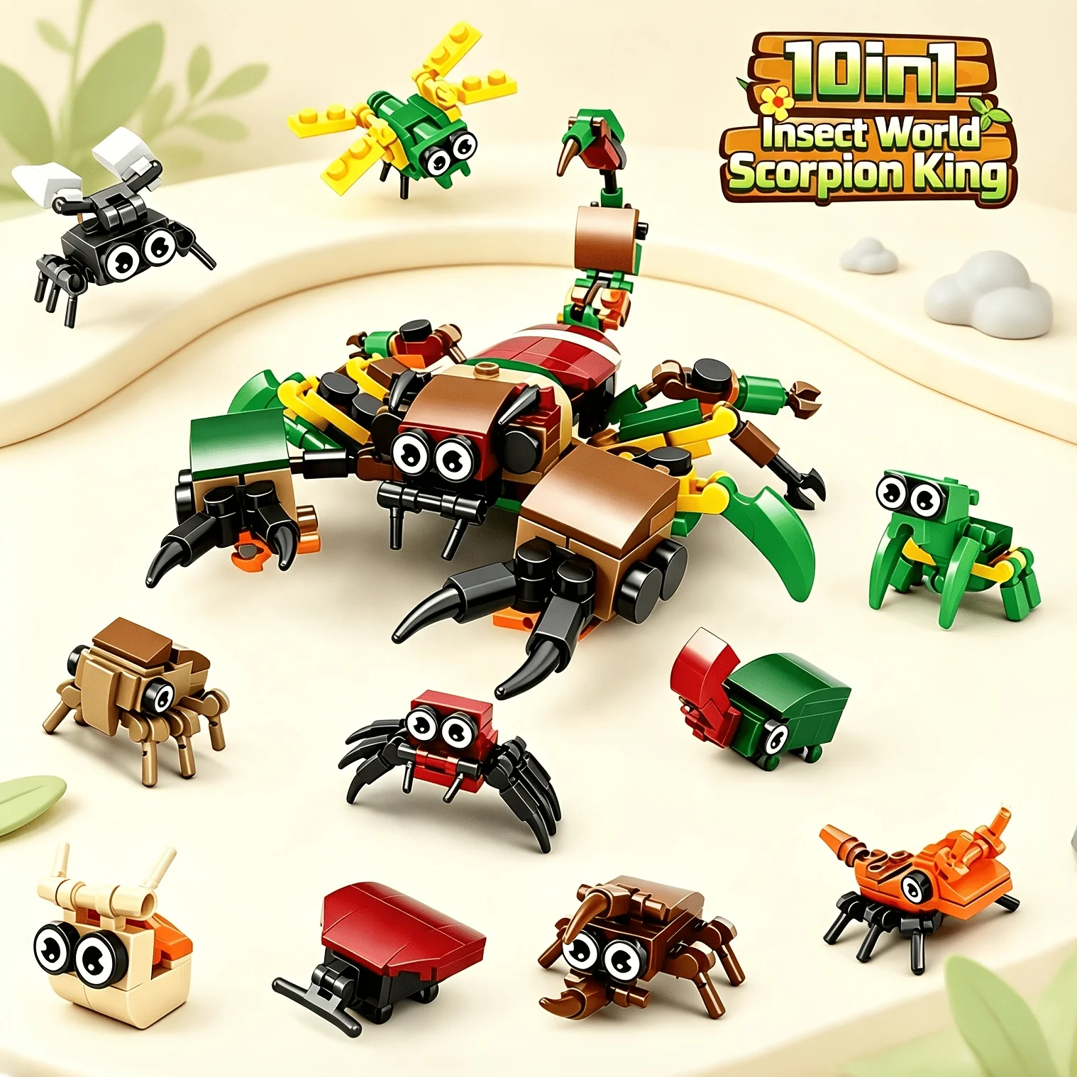 10-in-1 Versatile Insect Building Blocks, Creative Play with Different Styles. Bright Colors. The Building Process Exercises Children's Hands-On Skills, Logical Thinking, and Concentration, Making It an Ideal Gift for Birthdays and Holidays. The Play Options Are Rich, Allowing for Separate Play or Transformation into a Large Scorpion Model, Satisfying Children's Diverse Assembly Fun. Safe Materials, Play with Confidence, Stimulate Imagination, and Create a Wonderful Insect World for Children.