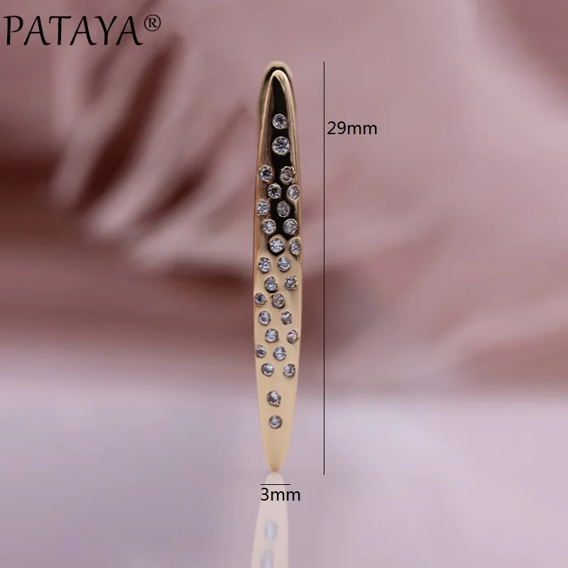 PATAYA New Micro-wax Inlay Natural Zircon Long Drop Earrings 585 Rose Gold Color Women Jewelry Fashion Daily Life Earrings