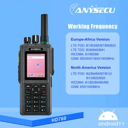 ANYSECU HD760 Radio GPS WIFI Phone Network IP67 Waterproof Android 7.1 handheld 2.0 inch 4000mAh 4G LTE POC walkie talkie