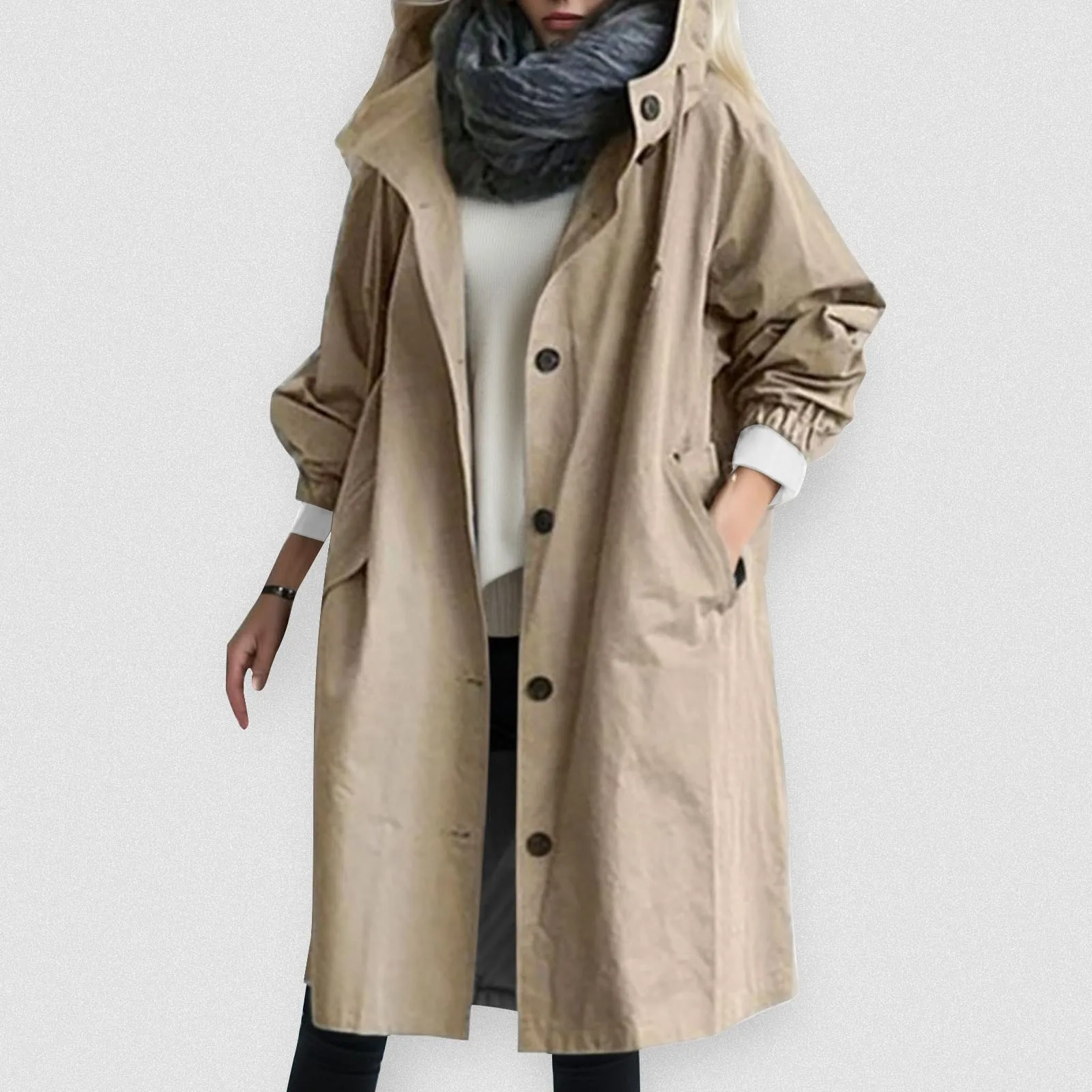 

Trench Coat For Women Elegant Windbreaker Hooded Coat Fall Autumn Jacket Loose Outwear Korean Style Abrigos Para Mujeres Coat