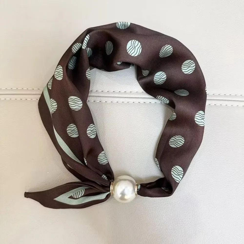 Luxury Chic Lazy Scarf Polyester Convenient Pearl Decoration Scarf Pearl Tail Long Narrow Silk Scarf Vacation
