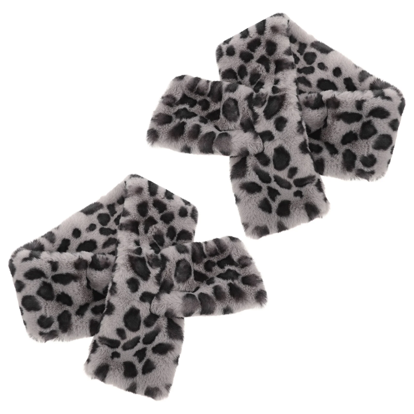 

2 Pcs Leopard Print Scarf Faux Winter Collar Shawl Wrap Pattern for Women