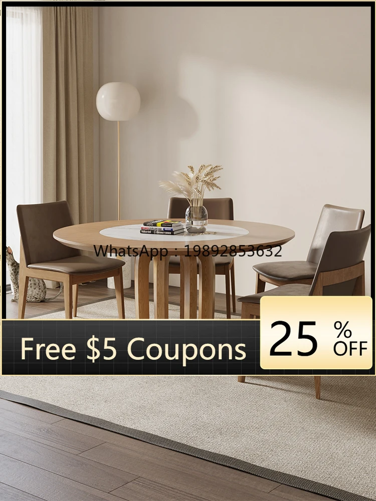 

LYY Round Solid Wood Dining Table with Built-in Turntable Apartment Wabi-Sabi Style, All Solid Wood Dining Table for Home Use