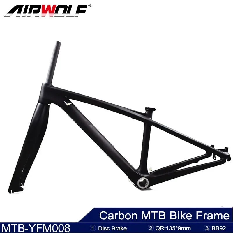 

Airwolf T800 Carbon Bike Frame BB92 Carbon MTB Frame 26er Mountain Bike Frame 135*9mm Quick Release Disc Brake Bicycle with Fork