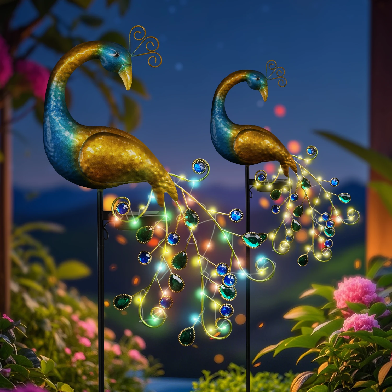 Solar Peacock Stake Light - Elegant Iron Art Outdoor Decor with Warm White & Multicolor, Weatherproof for Garden/Yard/Pathway