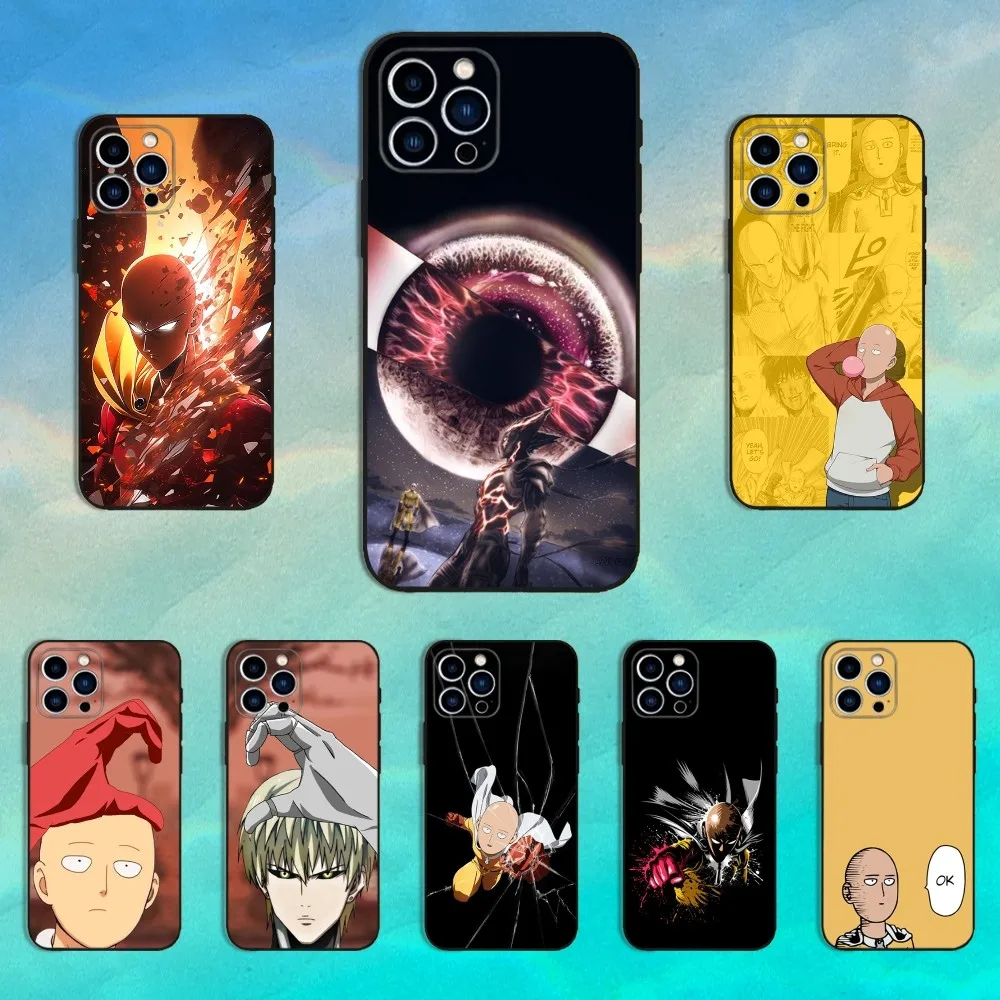 

Cartoon One P-Punchs M-Mans Phone Case For iPhone 16,15,14,13,12,11 Plus,Pro Max,XS,X,XR,SE,Mini,8,7,Soft Silicone Black Cover