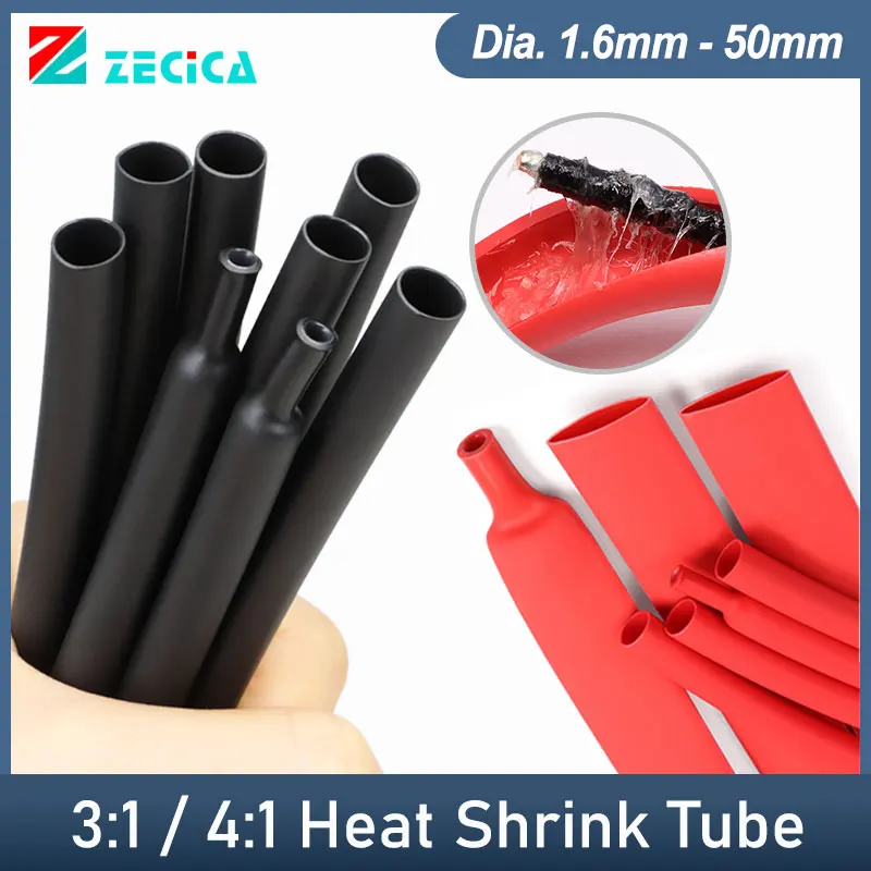 1~10m 3:1/4:1 Ratio Heat Shrink Tube With Glue Diameter1.6 - 50mm Dual Wall Adhesive Lined Polyolefin Cable Repair ﻿Wrap Sleeve