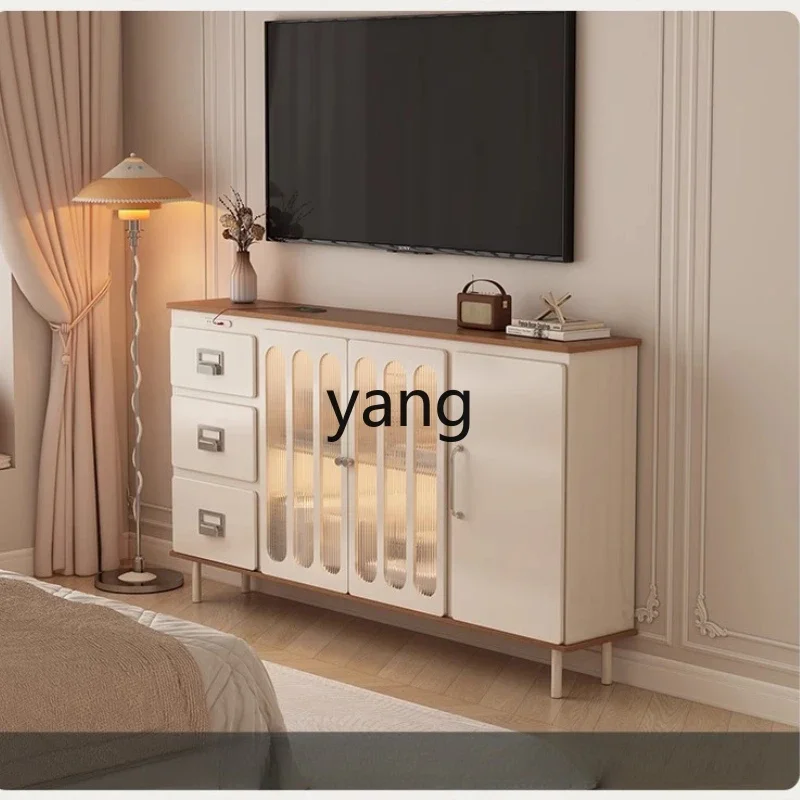YJQ Retro Cream Style Sideboard Cabinet Integrated Wall-Mounted Small Apartment Modern Minimalist Living Room Storage
