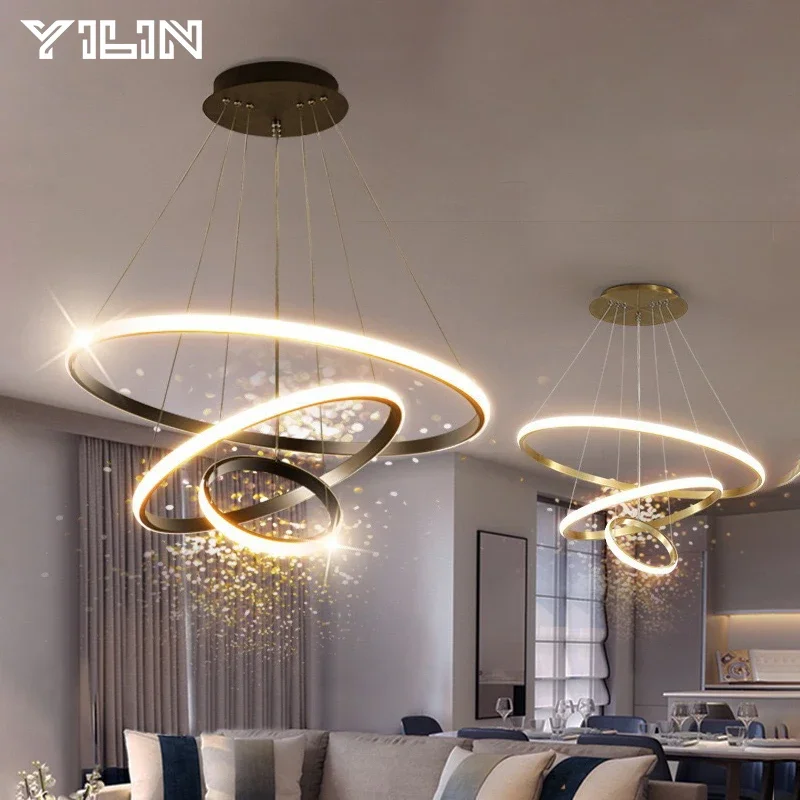 Moderne LED Kronleuchter Kreisförmige Ring Schnur Anhänger LED Decke Lampe Für Wohnzimmer Schlafzimmer Esszimmer Lichter Hause Innen Licht Dekor