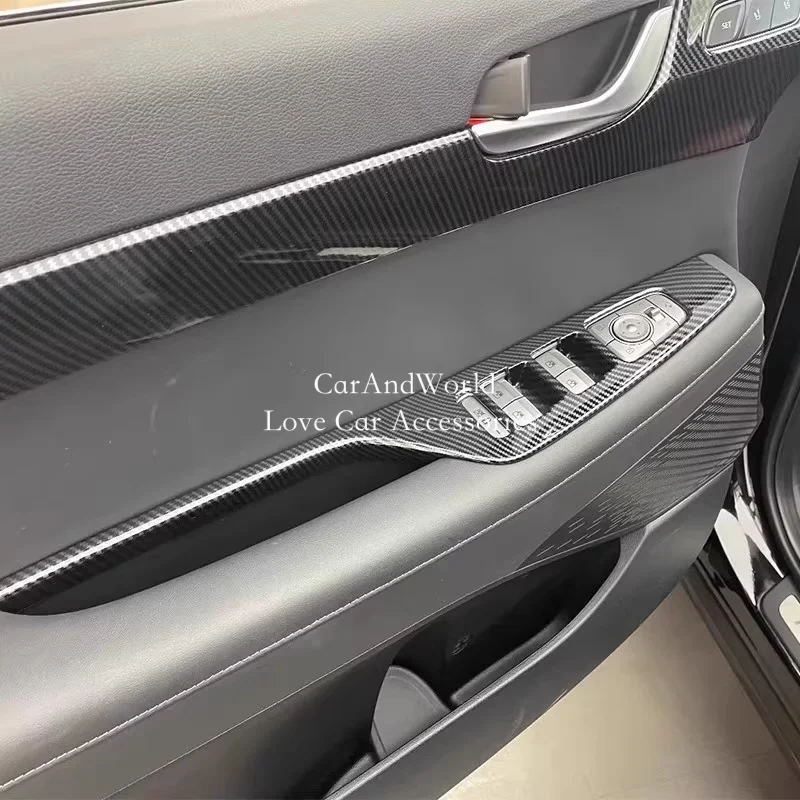 

For Hyundai Palisade 2019-2024 Carbon Fiber Door Armrest Window Lift Switch Cover Button Frame Trims Decoration Car Accessories