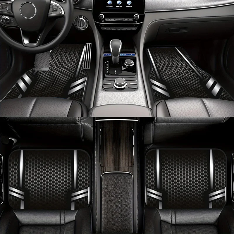 2pcs/4pcs Polyester Hexagonal Honeycomb Printed Car Foot Mats, Wear-Resistant Practical Car Interior Decoration Additions