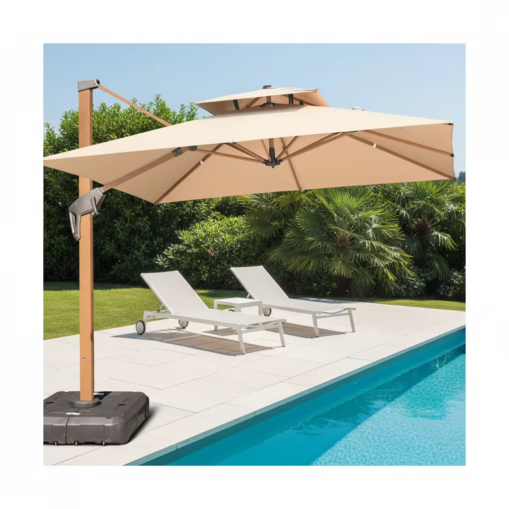 Custom Outdoor Aluminum Patio Garden Umbrellas Cantilever Square Solar Led Courtyard Parasols Large Roman Umbrella