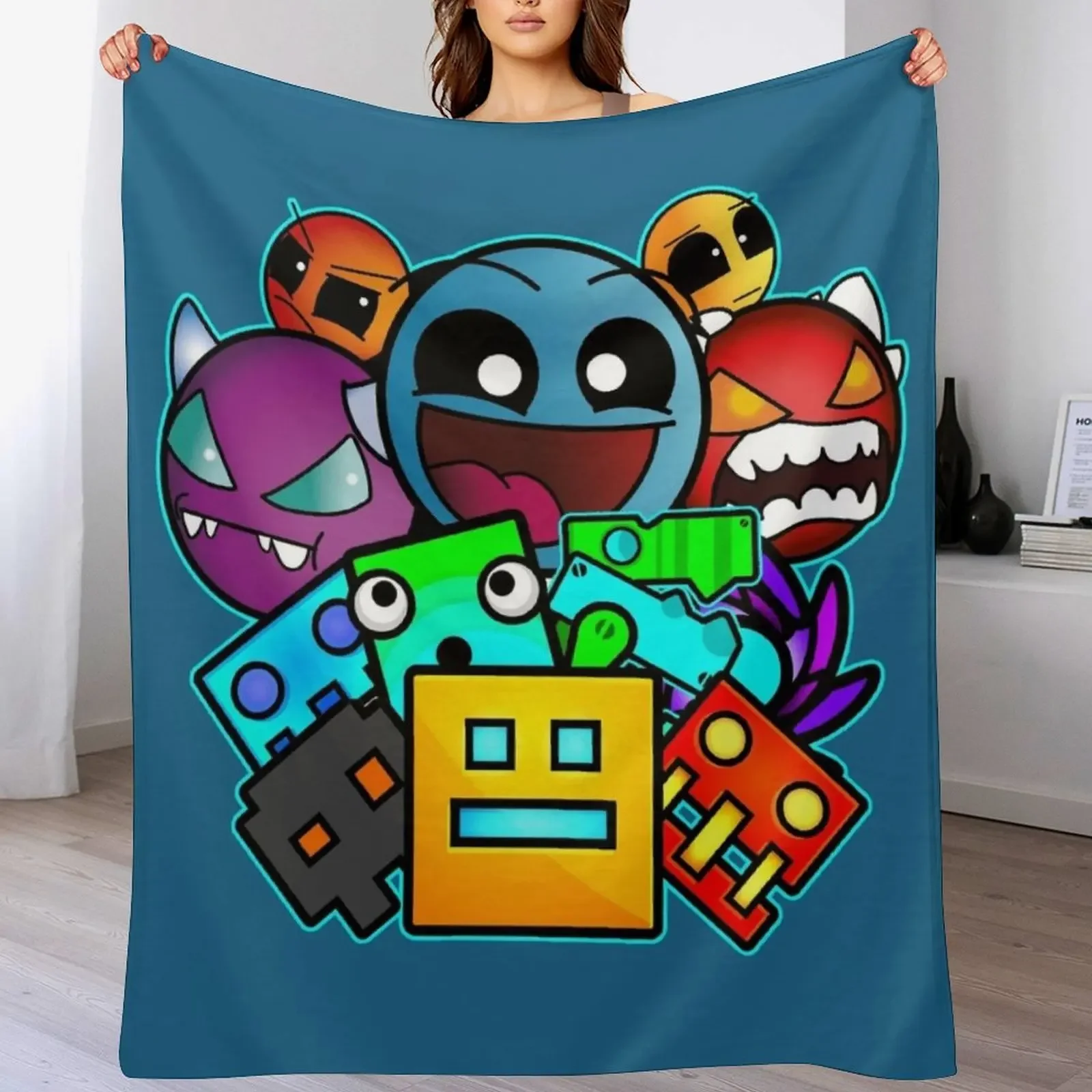 geometry dash old school gaming Throw Blanket Giant Sofa blankets ands Blankets