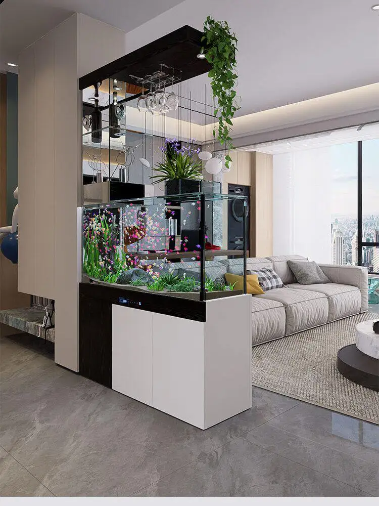 Living room small ecological TV cabinet next to the bottom filter glass tank smart aquarium