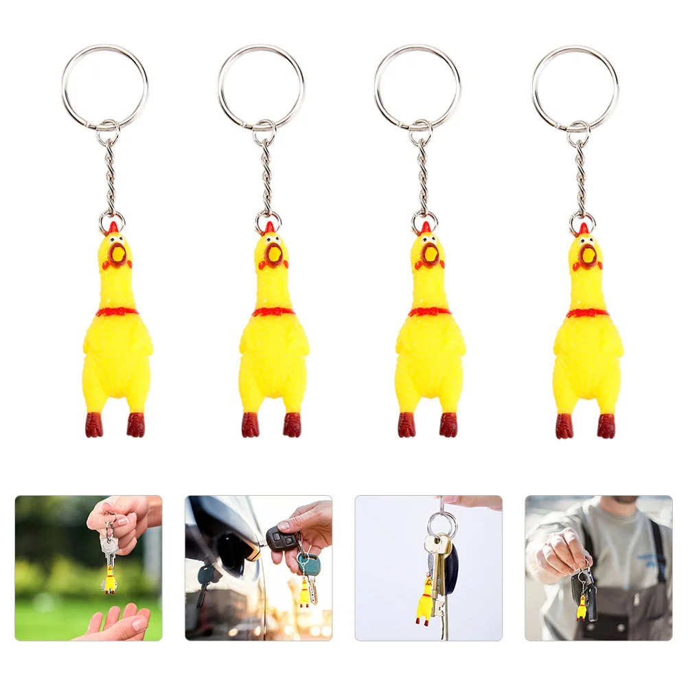 4 Pcs Key Chain Screaming Chick Baby Toy Vinyl Bag Hanging Ornament