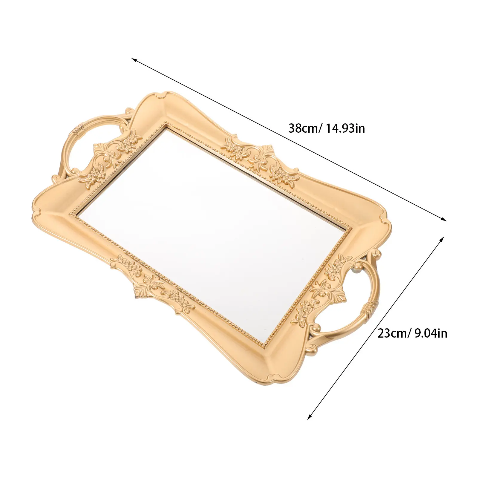 Rectangle Vintage Mirror Tray Gold Embossed Flower Decorative Mirror Serving Tray for Jewelry Organizer Dresser