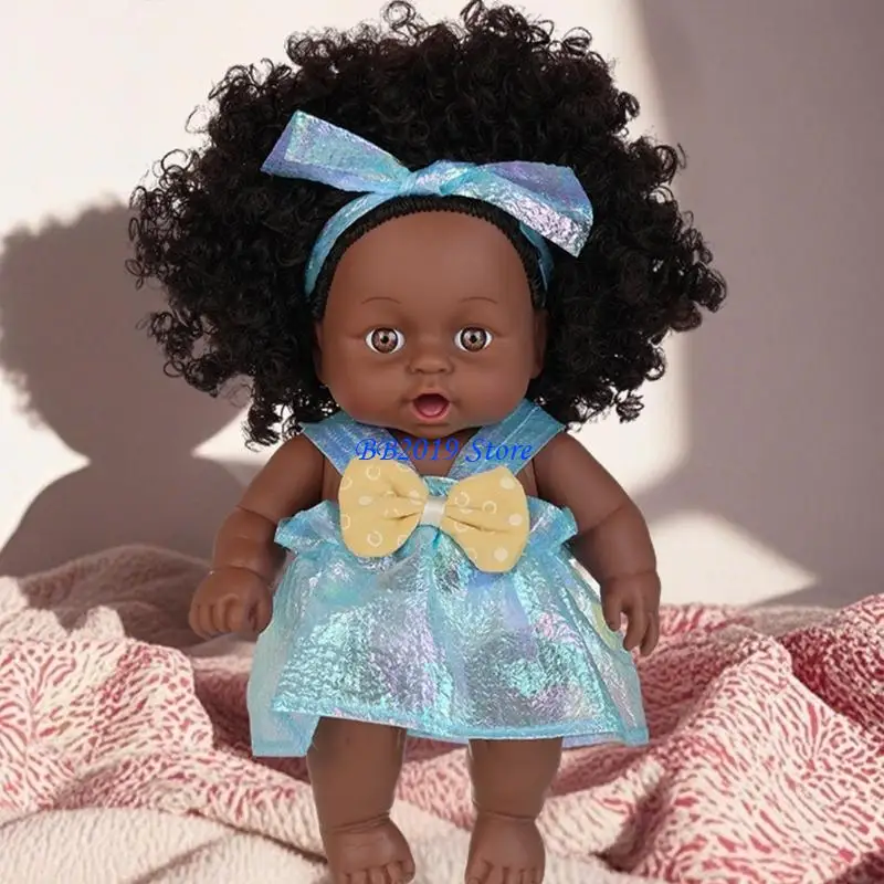 

Q0KB 20cm Realistic Reborns African Doll For Comforting Children Parenting Game Toy