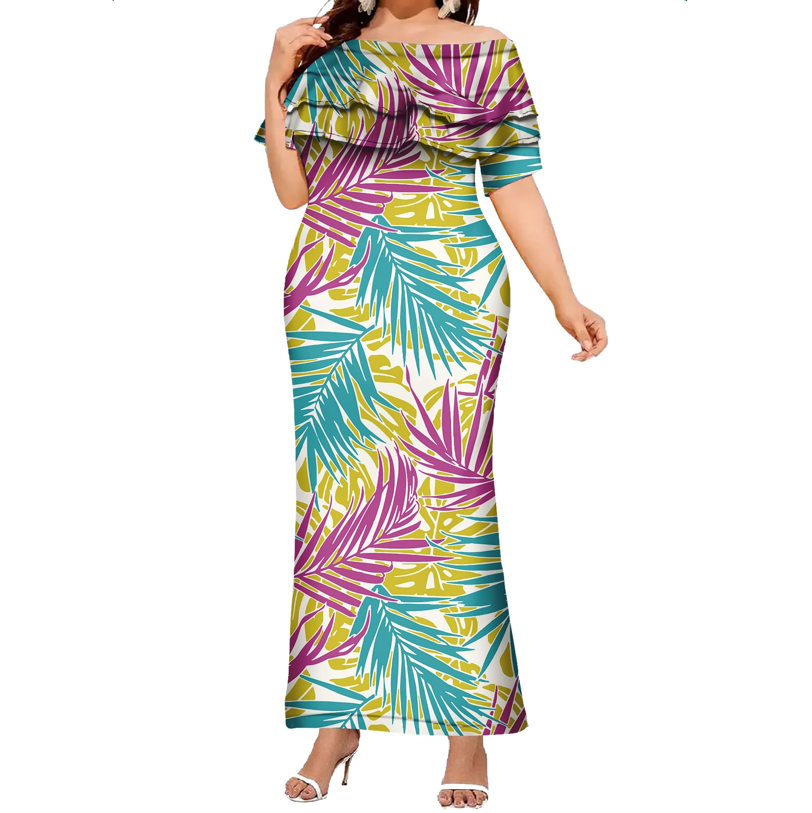 Short Sleeves Women Summer Print Tropical Dresses Hawaiian Polynesian Samoan Tribal Dresses New Style Hot Long Dress