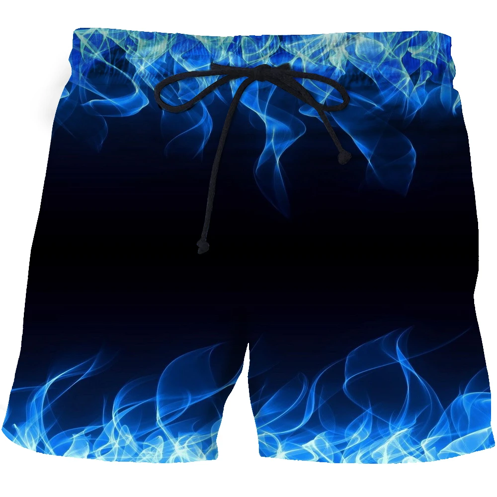 Adult Men\'s Children\'s 3d Printed Beach Pants Quick Dry Blue Flame Fitness Shorts Landscape Fun Street Thin Fashion Clothing