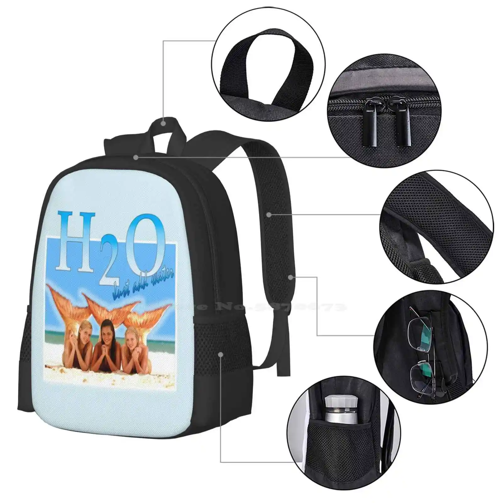 Mochila Estudante Universitário Adolescente H2O, Sacos de Design Padrão, Basta Adicionar Água, Sirene, Indiana, Evans, Cariba, Coração, Telefone, Tonkin, Mako, H20