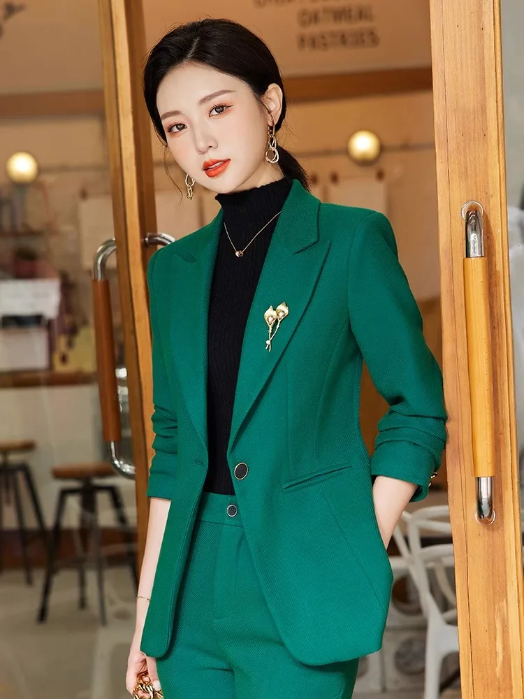 

Ele, широкий брючный костюм, женская профессиональная рабочая одежда, весна-осень, модный комплект из двух предметов больших размеров, на пуговицах