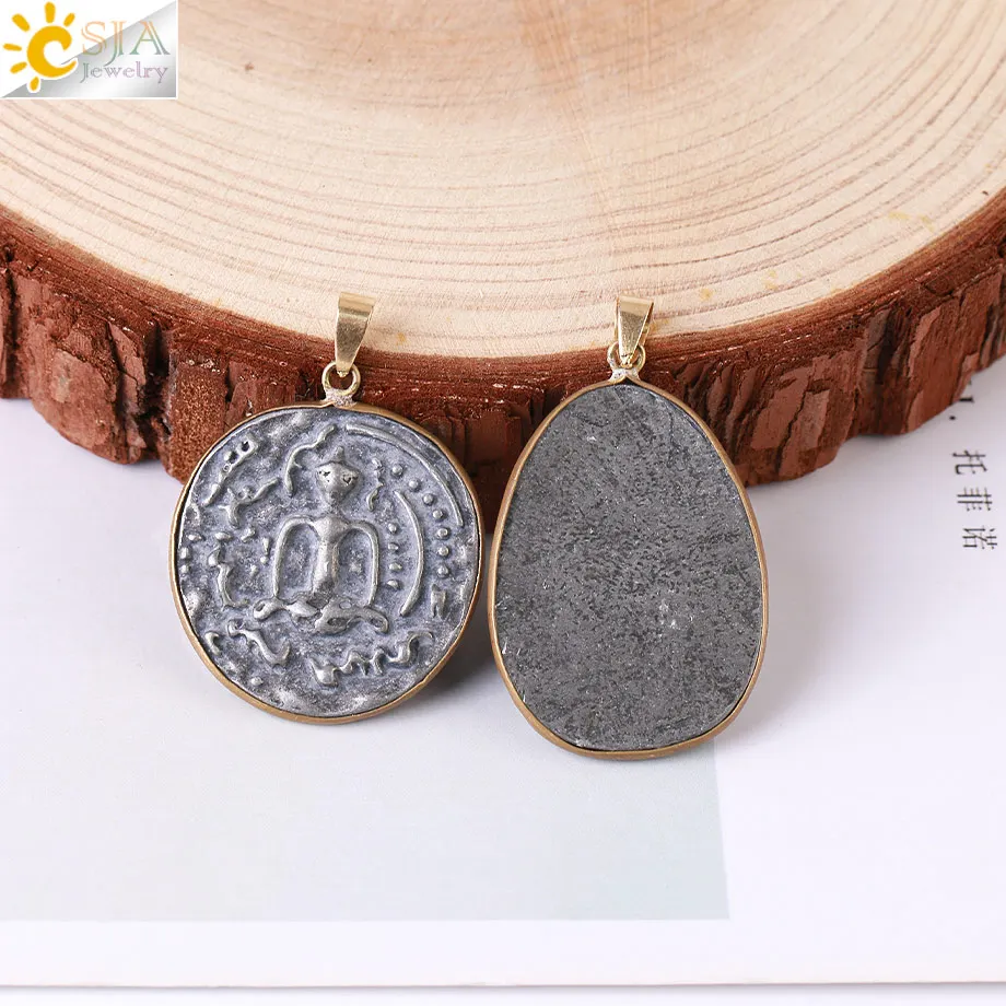 CSJA Thai Amulet Pendants Necklace for Men Women Buddha Spirit Vintage Round Pendant Statement Necklaces Amuletos Jewelry S943