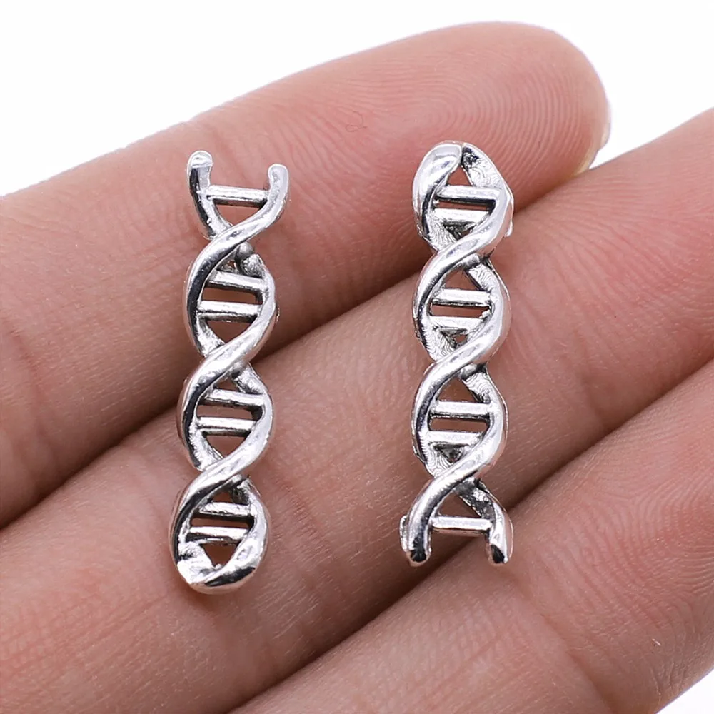 WYSIWYG 10pcs Charms Deoxyribonucleic Acid DNA 28x7x4mm Antique Silver Color Pendant Making DIY Handmade Finding Jewelry