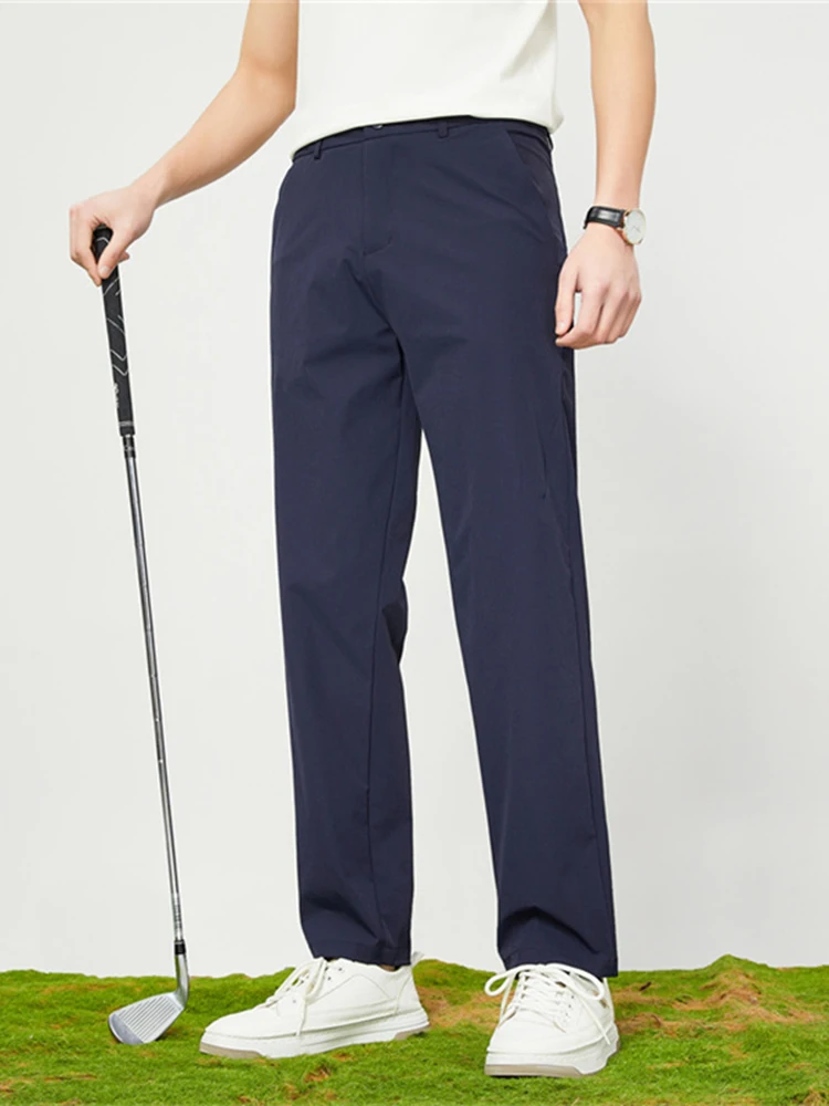 Summer Men's Quick Dry Casual Pants Lightweight Nylon Spandex Stretch Golf Pants Cool Ice Silk Trousers with 4 Zip Pockets