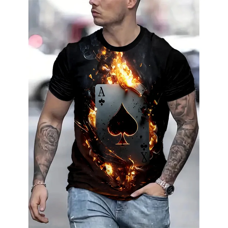 T-shirt con motivo a carte da gioco per uomo Poker 3D stampato manica corta moda estiva T-shirt casual Streetwear T-shirt con o-collo allentate
