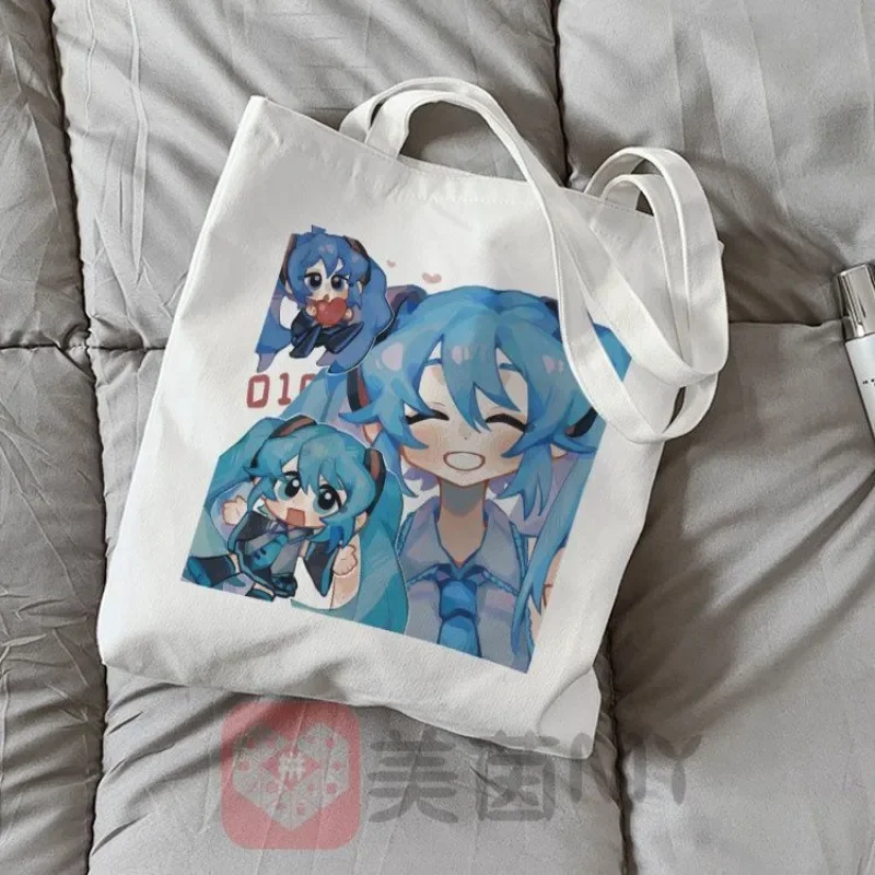 Hatsune Miku Canvas Tote Bag Cute Anime Print Handbags With zippers Reusable Shopping Bag Vocaloid Kawaii Eco Shopper Bag Gifts