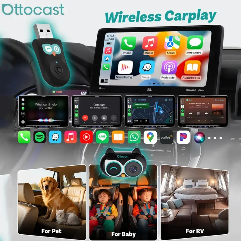 

Ottocast Cabin Care Беспроводной адаптер CarPlay 1080P Автомобильная камера заднего сиденья 150 ° Широкоугольный ночной для детей и домашних животных для Benz Toyota VW